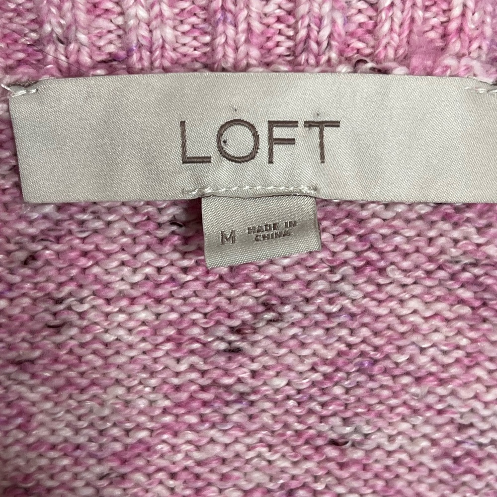 LOFT Fringe Fair Isle Pink and Black Patterned Crew Neck Sweater, M - Picture 5 of 5